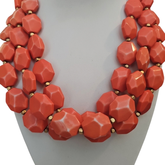 Bold Coral Hues and Gold Multi-Strand Necklace - Picture 2 of 3